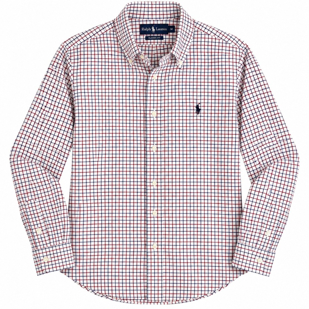 Ralph Lauren Mens Classic Fit Tattersall Check Button Down Shirt Red Blue M